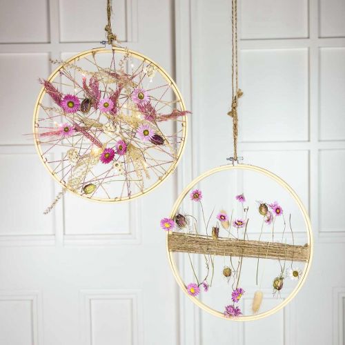 Floristik24 Cornice da ricamo rotonda, fatta a mano, anello in legno per decorare, fai da te, decorazione boho Ø30cm
