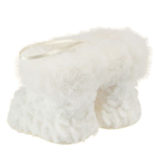 Prodotto Stivali con stivali di pelliccia Decorazione albero di Natale bianco 7 cm 2 pezzi