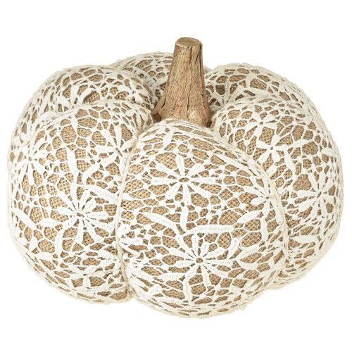 Decorazione zucca in tessuto, pizzo di iuta, bianco/beige, decorazione vintage Ø18cm