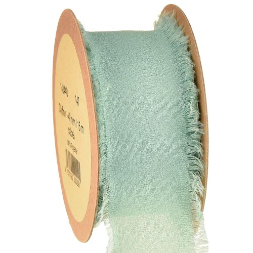 Nastro in tessuto decorativo con frange verde salvia 40mm 15m