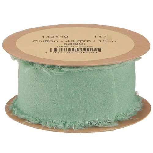 Prodotto Nastro in tessuto decorativo con frange verde salvia 40mm 15m