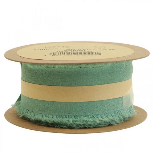 Prodotto Nastro in tessuto decorativo con frange verde salvia 40mm 15m