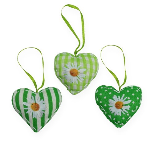 Floristik24 Cuore in tessuto per appendere 5 cm verde 6 pezzi