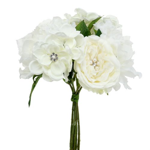 Bouquet decò bianco con perle e strass 29cm