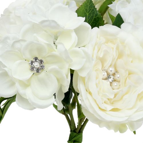 Prodotto Bouquet decò bianco con perle e strass 29cm