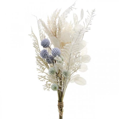 Foglia d&#39;argento globo cardo felce fiori artificiali crema mazzo 56 cm