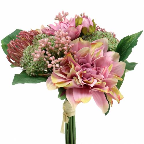 Floristik24 Bouquet dalia e protea, fiori di seta, decoro estivo L25cm