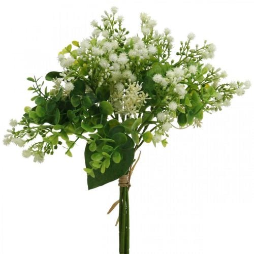 Bouquet decorativo Fiori artificiali Bouquet Fiori artificiali Verde Bianco L36cm