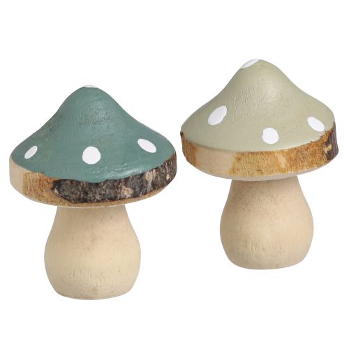 Prodotto Decorazione sparsa in legno mini funghi agarichi decorativi verdi Ø2,5 cm 24 pz
