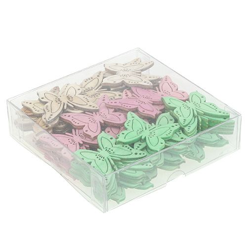 Floristik24 Decorazione a dispersione farfalla rosa, verde, naturale 4 cm 72 pz
