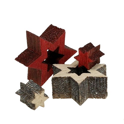 Prodotto Mix di stelle in legno per spargere rosso, grigio 2 cm 96 pezzi
