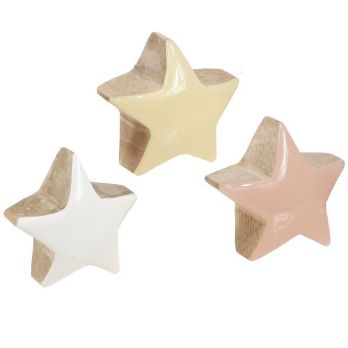 Decorazione a stelle sparse in legno rosa bianco giallo Ø3cm 9 pezzi