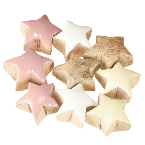 Prodotto Decorazione a stelle sparse in legno rosa bianco giallo Ø3cm 9 pezzi