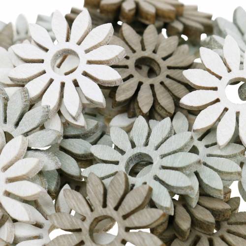 Floristik24 decorazioni da spargere fiore marrone, grigio chiaro, fiori di legno bianchi per spargere 144p