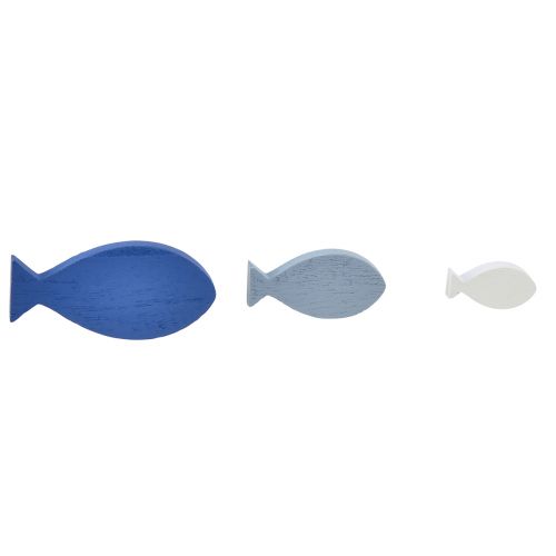 Decorazione a dispersione decorazione in legno pesce blu bianco marittimo 3–8 cm 24 pezzi