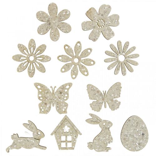 Floristik24 Decorazione in legno, pezzi sparsi primavera Pasqua bianco 2–4cm 64p