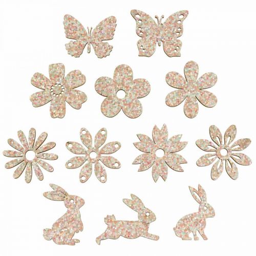 Prodotto Decorazione in legno, pezzi sparsi primavera Pasqua rosa 2–4cm 64p