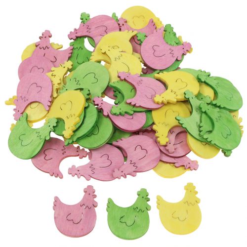 Floristik24 Decorazione sparsa pollo in legno colori assortiti 4 cm 72 pz