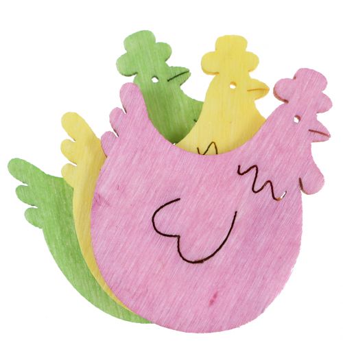 Floristik24 Decorazione sparsa pollo in legno colori assortiti 4 cm 72 pz