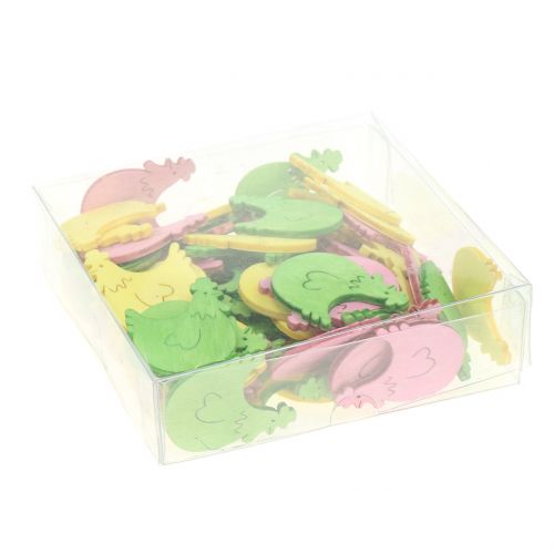 Floristik24 Decorazione sparsa pollo in legno colori assortiti 4 cm 72 pz