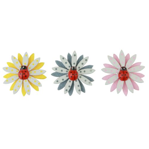 Prodotto Decorazione sparsa coccinella fiore legno feltro colore Ø4cm 48 pz