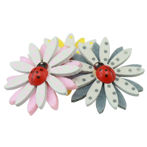 Prodotto Decorazione sparsa coccinella fiore legno feltro colore Ø4cm 48 pz