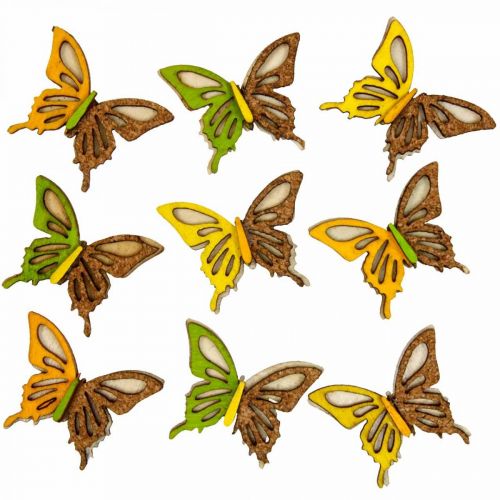 Floristik24 Decorazione a dispersione farfalle legno verde/giallo/arancione 3×4cm 24p