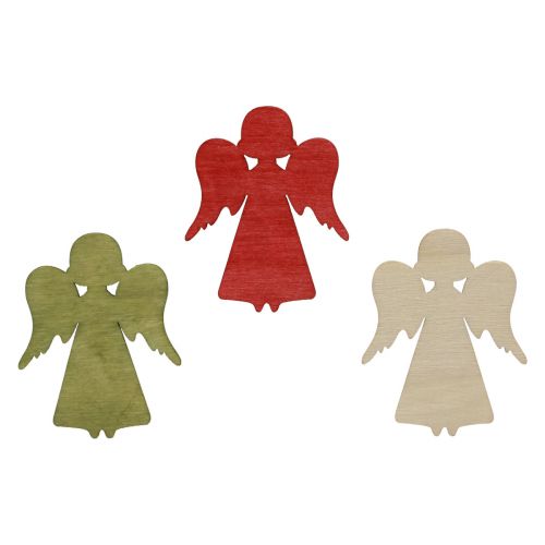 Prodotto Decorazione a dispersione Angelo natalizio in legno rosso verde naturale 5x3,5 cm 48 pz