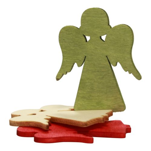 Prodotto Decorazione a dispersione Angelo natalizio in legno rosso verde naturale 5x3,5 cm 48 pz