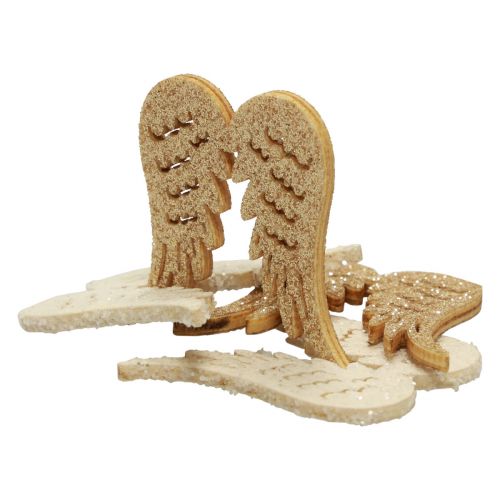 Floristik24 Decorazioni sparse natalizie ali d'angelo in legno glitter 3×4 cm 72 pz