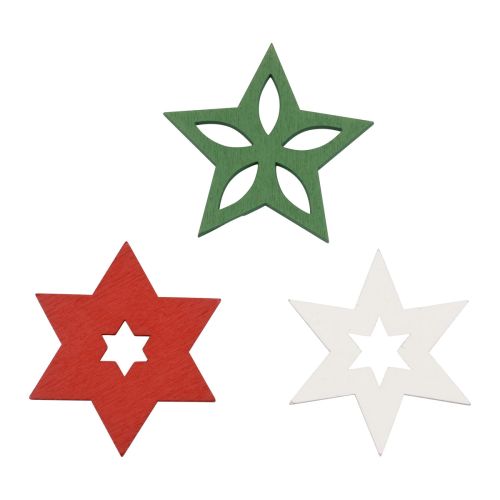 Prodotto Decorazione sparsa Stelle di Natale in legno rosso/bianco/verde Ø3,5 cm 72 pz