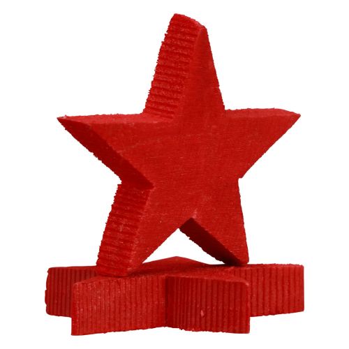 Prodotto Decorazione sparsa Stelle di Natale Stelle rosse in legno Ø5,5 cm 12 pezzi