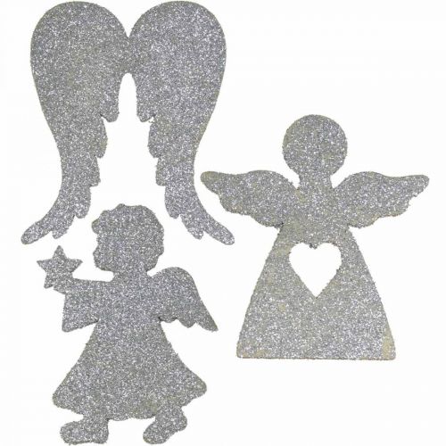 Prodotto Decorazione sparsa Decorazione angelo natalizio argento glitter H8cm 24 pz