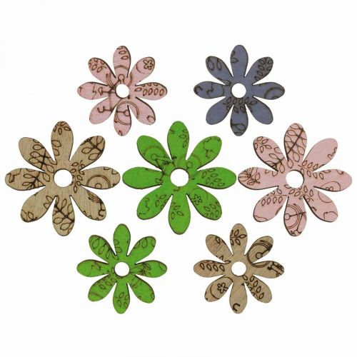 Prodotto Fiori in legno fiori decorativi sparsi verde/rosa/blu/naturale Ø3,5–5cm 72 pz