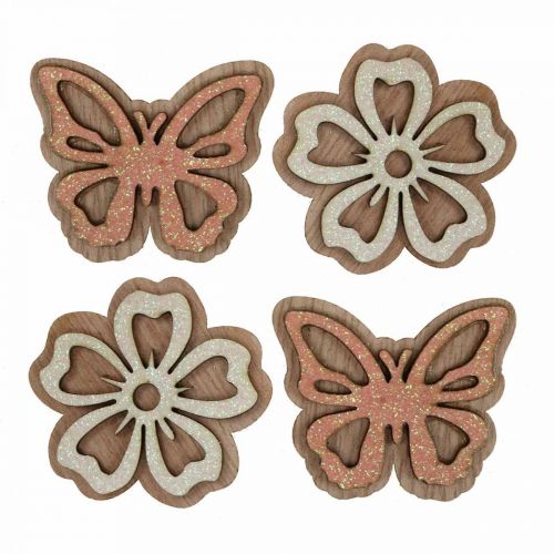 Floristik24 Decorazione in legno fiori/farfalle bianco/rosa Ø4cm 36p