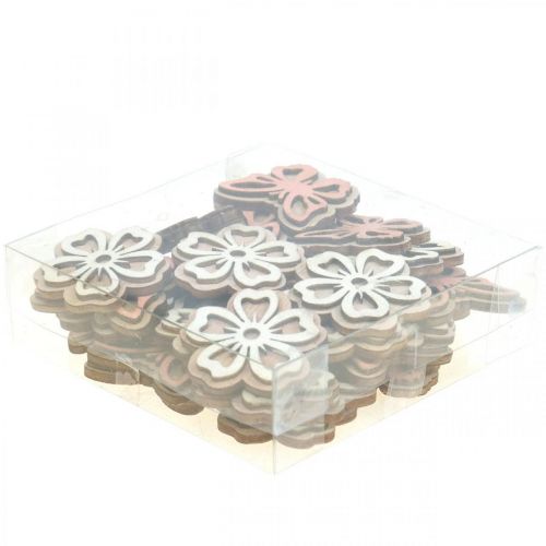 Prodotto Decorazione in legno fiori/farfalle bianco/rosa Ø4cm 36p