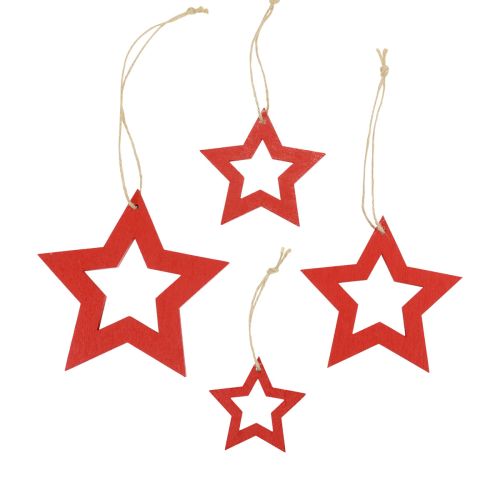 Floristik24 Decorazione stelle in legno decorazione appendiabiti stella in legno rossa 6/8/10/12 cm 16 pz
