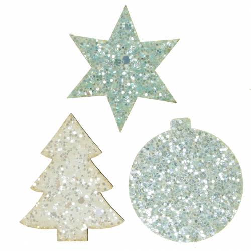 Prodotto Decorazione da controllare Natale bianco / turchese paillettes 36 pezzi