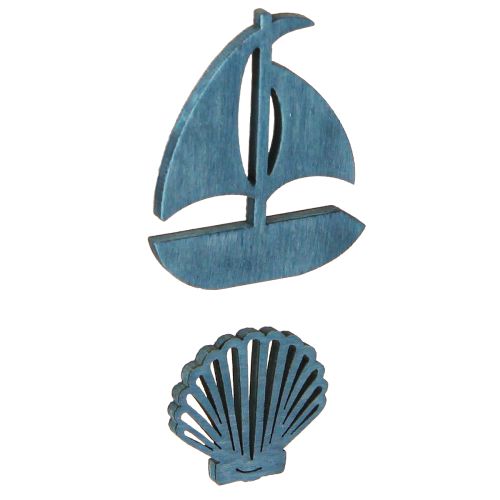Prodotto Pezzi sparsi Decorazione in legno Conchiglia Barca Blu Bianco 2,5/4cm 72 pezzi
