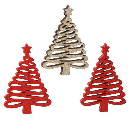 Scatter pezzi in legno di abete con stella rosso naturale 3x4,5 cm 72 pz