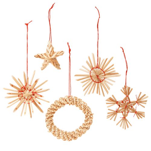 Floristik24 Stelle in paglia Decorazioni per albero di Natale in paglia rosso naturale Ø4-6cm 17 pz