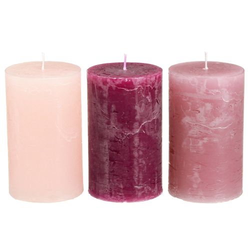 Prodotto Candele Pillar 3 Colori Berry, Varie Dimensioni, Confezione Da 12