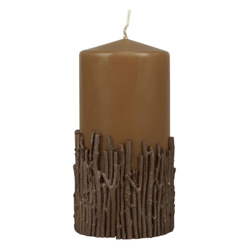 Floristik24 Candela a colonna con decorazione a rami, candela marrone caramello 150/70 mm 1pz