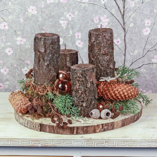 Floristik24 Candela a colonna tronco d&#39;albero candela decorativa marrone 130/65 mm 1 pezzo