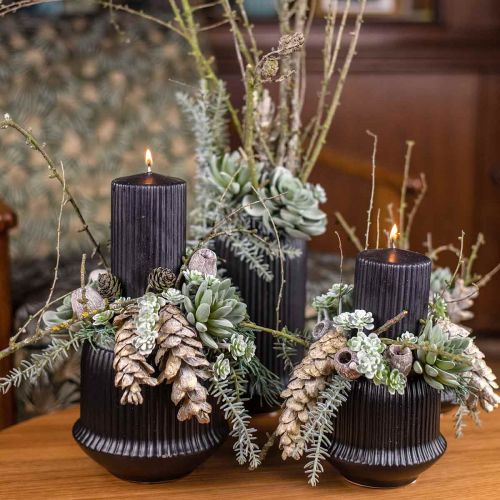 Prodotto Candele a colonna candela scanalata nera 70/130 mm 4 pz