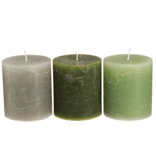 Candele a colonna tinta unita 3 colori verde 70×80 mm 12 pz