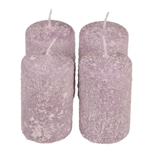 Floristik24 Candele a colonna invernali Candele natalizie viola 60×100mm 4 pz