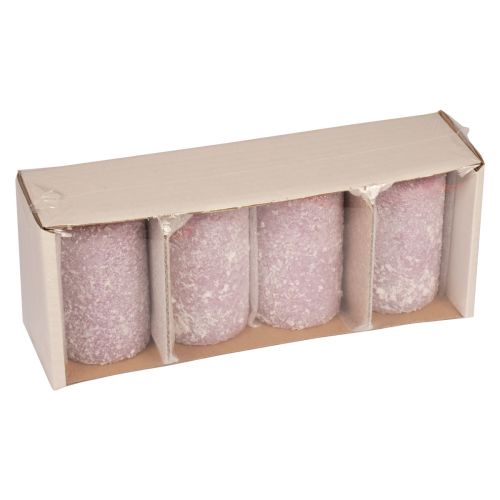 Floristik24 Candele a colonna invernali Candele natalizie viola 60×100mm 4 pz