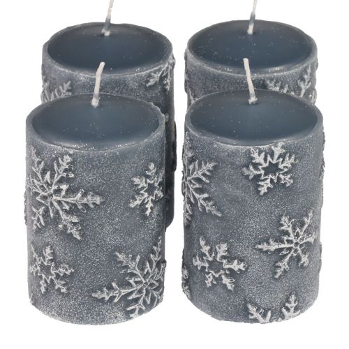 Candele a colonna candele blu fiocchi di neve 100/65mm 4 pezzi