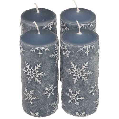 Floristik24 Candele a colonna candele blu fiocchi di neve 150/65mm 4 pezzi